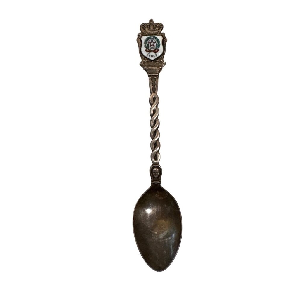 Vintage Italy Souvenir Spoon Enamel Crest Twisted Handle EPNS Silver Plate